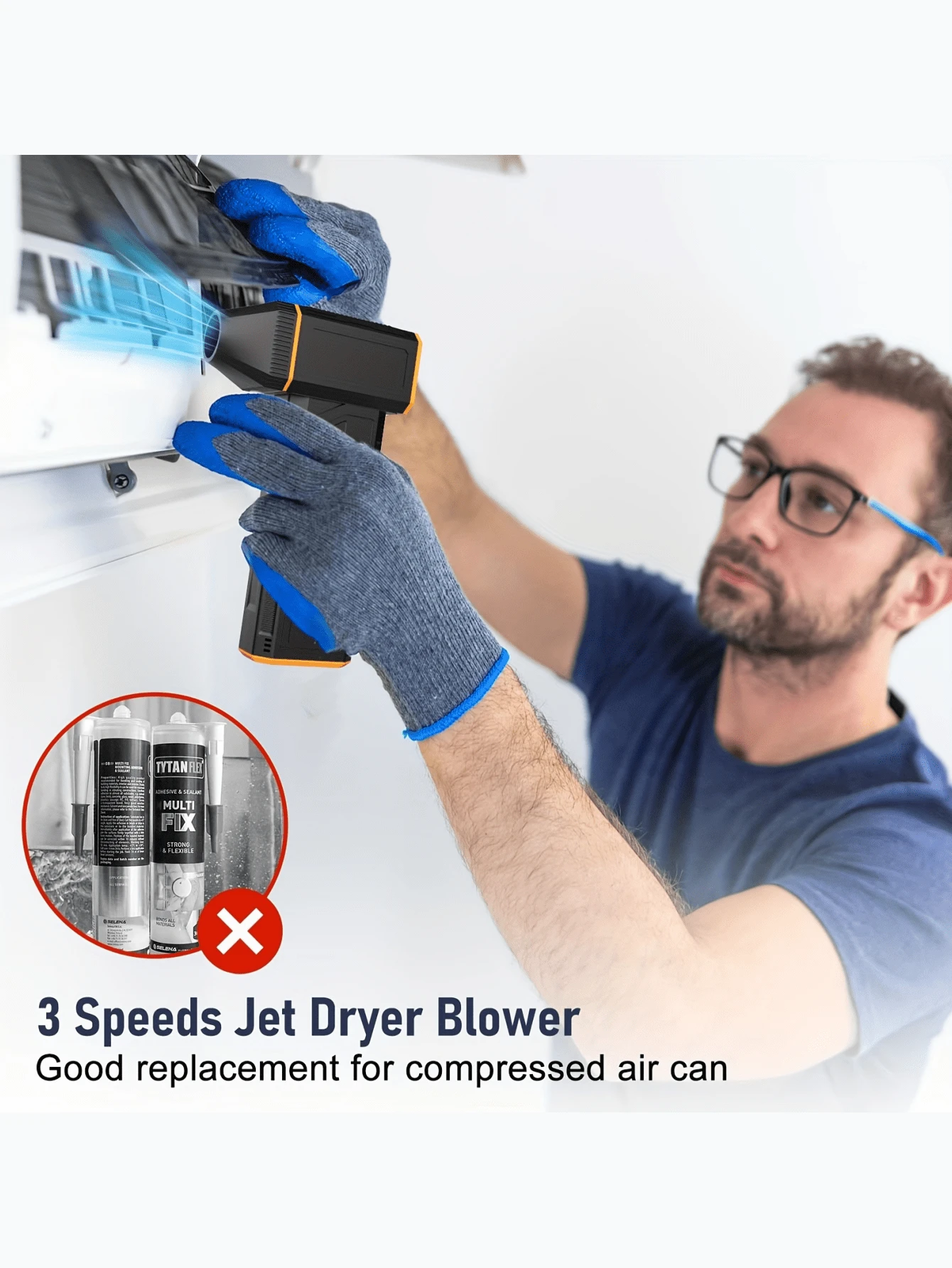 Compressed Air Duster 130000RPM Electric Air Duster, 3 Speeds Jet