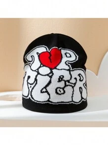 1Pc Unisex Fashion Letter Jacquard Y2K Beanie Knitted Hat Skull Cap Suitable For Street Hip-Hop Outdoor Activities To Keep Warm, Dome & Rimless,One Size Fits All - Black and White - View 2