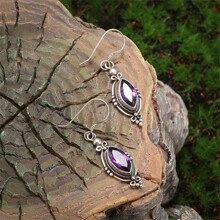 SeuSuk 1 对复古宫廷风格紫水晶吊坠耳环，古董设计性感钩形珠宝 - 紫色 - 查看 5