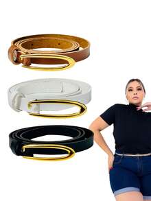 Kit Of 3 Women's Plus Size Round Thin Belts With Gold Buckle - 套件 3 腰帶 - 查看 3