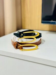Kit Of 3 Women's Plus Size Round Thin Belts With Gold Buckle - 套件 3 腰帶 - 查看 5