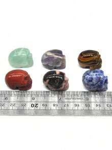 10Pcs/Set Skull Statue Natural Stones Carved Healing Crystals Ornament Reiki Witchcraft Supplies Gemstone Halloween Decor - 藍色方鈉石 - 查看 4