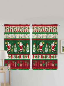 2 tấm rèm họa tiết ông già Noel và người tuyết cho bữa tiệc Giáng sinh vui vẻ, vật dụng thiết yếu cho ngày lễ, kỹ thuật in kỹ thuật số - Giáng sinh nhiều màu - Xem 4