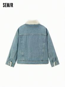 SEMIR Veste en jean ample en fausse fourrure de lapin pour femme, pour l'hiver - Bleu ciel - Voir 5