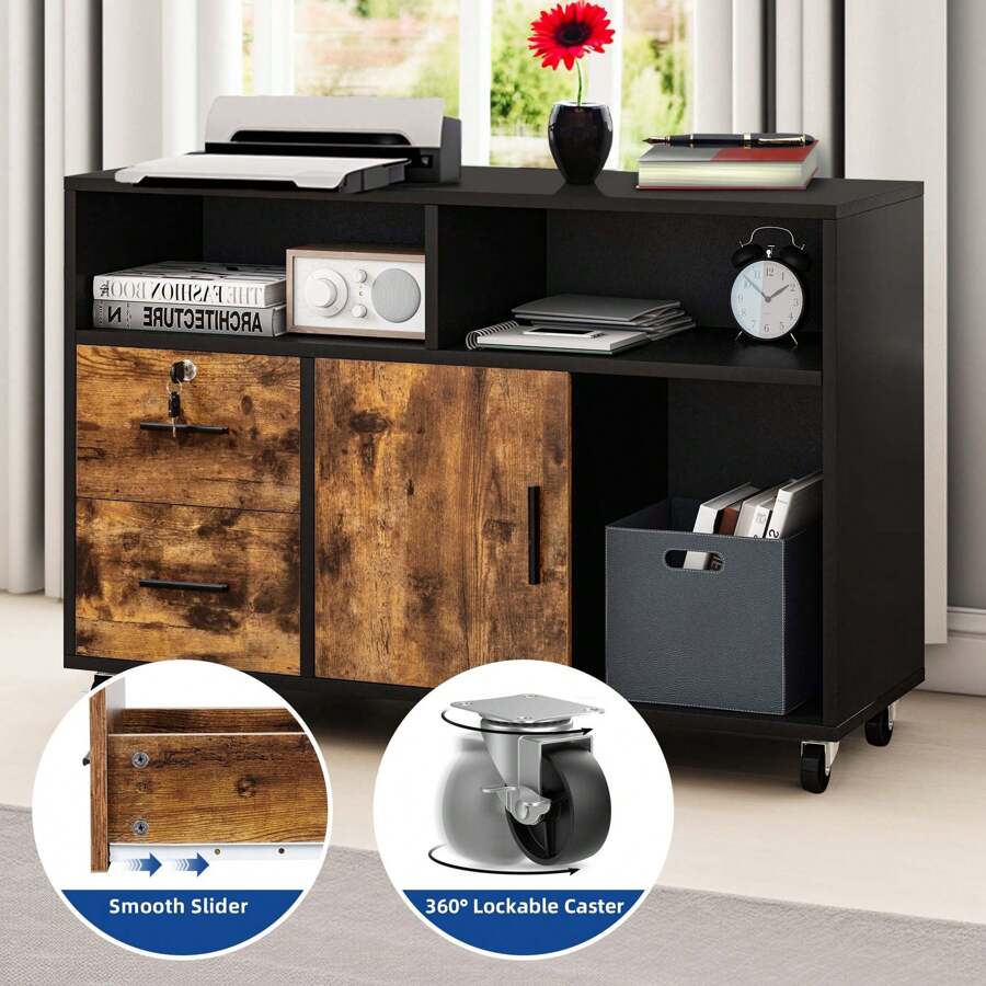 Sturdum 2 Drawer Mobile File Wood Lateral Filing With