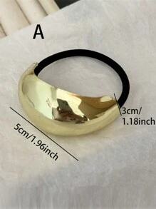 2个/1个优雅金属几何发圈，奢华风格马尾发圈，简约时尚休闲日常发饰，亮面打结马尾发圈，圆顶马尾发圈，马尾发圈，女士发饰，金色发饰发绳，发圈，家居卧室装饰 - 金色 - 查看 3