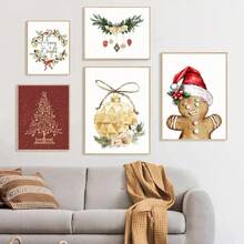 1 件圣诞祝福藤条花环圣诞装饰海报帆布画墙壁艺术画家居装饰无框架 - 彩色 - 查看 4