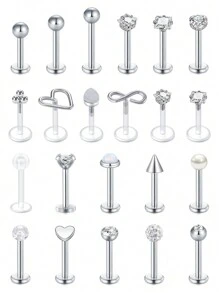 CIZME 1/22 PCS 16G Nhẫn môi Đồ trang sức Labret Nhẫn môi Monroe Đồ trang sức xỏ khuyên bằng rắn cắn Medusa Thép phẫu thuật Conch Tragus Xoắn ốc phía trước Sụn Bông tai Đinh tán Đồ trang sức xỏ khuyên cho phụ nữ Bạc - Bạc - Xem 3