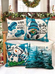 1/4 vỏ gối vải lanh in hình chú lùn và người tuyết Giáng sinh mùa đông, 18*18 inch/45X45cm, trang trí phòng, trang trí phòng ngủ, trang trí ghế sofa (không có ruột gối) - Nhiều màu - Xem 2