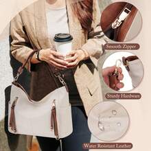 2pcs Women's Large Capacity Tote Bag Purse Set, Fashionable Solid Color Shoulder Bags With Removable Strap, Vintage Leather Hobo Bags, Stylish Artificial Leather Handbags, Perfect For Work, Business, Commute, And College, Ideal Gift For Teen Girls, Women, And Office Workers , Great For Travel, School, Perfect Holiday Gift For Christmas & Thanksgiving