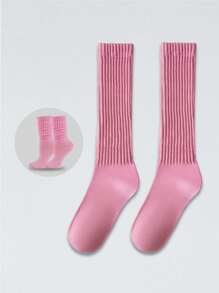 1 par de calcetines largos y esponjosos para mujer, calcetines hasta el muslo, calcetines de tripulación, calcetines de unicolor para la pantorrilla, calcetines holgados, sencillos y adecuados para todas las estaciones, perfectos para el uso diario, cálidos