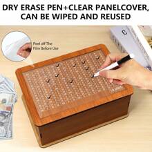 1 件，$10000 储蓄挑战盒，成人现金保险库木制储蓄盒，带计数器和笔的木制现金硬币存钱罐，Kakeibo 存钱罐，非常适合家居装饰、圣诞节