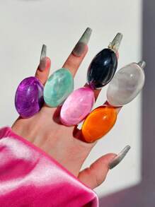 1 pieza Anillo de resina de unicolor personalizado exagerado, anillo acrílico elegante y retro para el verano