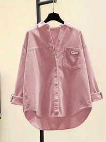 Women Corduroy Button Down Shirts Relaxed Fit Casual Long Sleeve Fashion Cardigan Jacket 2024 Fall Oversized Blouses Tops - Pink - View 1