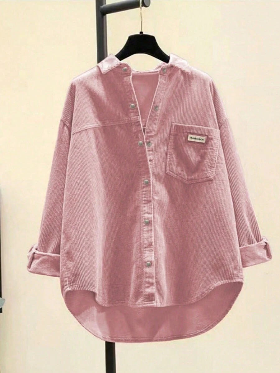 Women Corduroy Button Down Shirts Relaxed Fit Casual Long Sleeve Fashion Cardigan Jacket 2024 Fall Oversized Blouses Tops - Pink - View 1