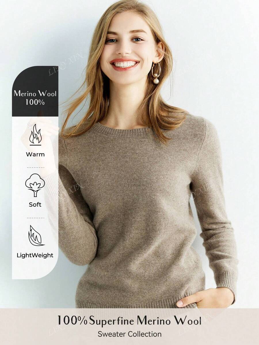 100% Laine Mérinos Femme Pull Chaud Doux Basique Sweat-shirt