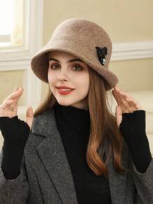 LEAJOURNO. 1pc Women's Elegant Quality Vintage French-Style Bucket Hat, Black Swan Decor, Perfect For Outdoor Photos, Autumn/Winter, An Essential Accessory For Ladylike Look Winter Hat