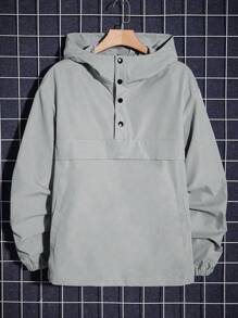 1 件男童/青少年休闲户外运动连帽夹克，舒适百搭，宽松版型，适合春秋冬季 - 灰色 - 查看 1