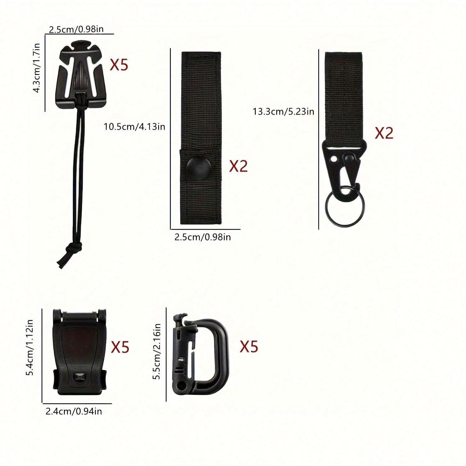 19pcs Black Outdoor Backpack Accessories Kit DRings, Nylon bing