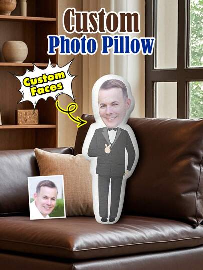 1pc Custom Pillow, Custom Face Pillow, Personalized Minime Throw Pillow - Custom Photo Design For Her Or Him, 3D Pillow, Body Shaped Plush, Double-Sided Printing, Unique Gift For Boyfriend, ,Breathable,Lightweight,Washable,Funny,Cute,Love,Soft,Comfortable,Elegant,Simple,Custom,Personalized,Unique,Ideal Gifts For Him,Ideal Gifts For Her,Him,Her,Boyfriend,Girlfriend,Dad,Mom,Family,Friends,For Anniversaries,For Mother's Day,For Birthdays,For Valentine's Day,For Graduation,For Father's Day,For Weddings,For Housewarming,Sofa,Bed,Car,Tea Room,Bedroom,Bathroom,Living Room,Dining Room