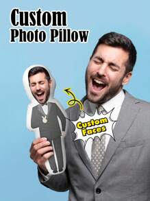 1pc Customized Face Pillow, Personalized Mini Pillow - Customizable Photo Design, Gift For Her/Him, 3D Pillow, Human Body Plush Doll, Double-Sided Print - groom suit - View 3