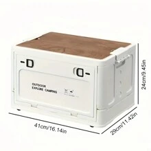 1 Outdoor Camping Folding Box, Car Trunk With Wooden Lid Camping Picnic Organizer Box, Home Oversized Storage Box - White - View 1