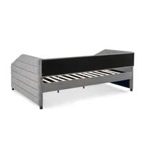 MISSUNNY Queen Size Daybed With Dual Drawer Trundle & Upholstered Tufted Sofa Bed Conversion - Crafted With Linen-Blend Fabric In Sophisticated Grey - Spacious And Versatile For Your Living Room Or Guest Space - 灰色 - 查看 7