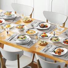 VEWEET 18 Pieces Porcelain Dinnerware Set, Squircle Plate, White Set With Black Lines, Ceramic Decal, Dinner Plate, Dessert Plate And Soup Plate For 6 Person - White - View 8