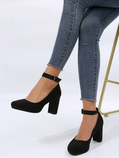 Women 2024 All-Season Fashionable Casual Commute Versatile Comfortable Buckle Thick High Heel Pumps