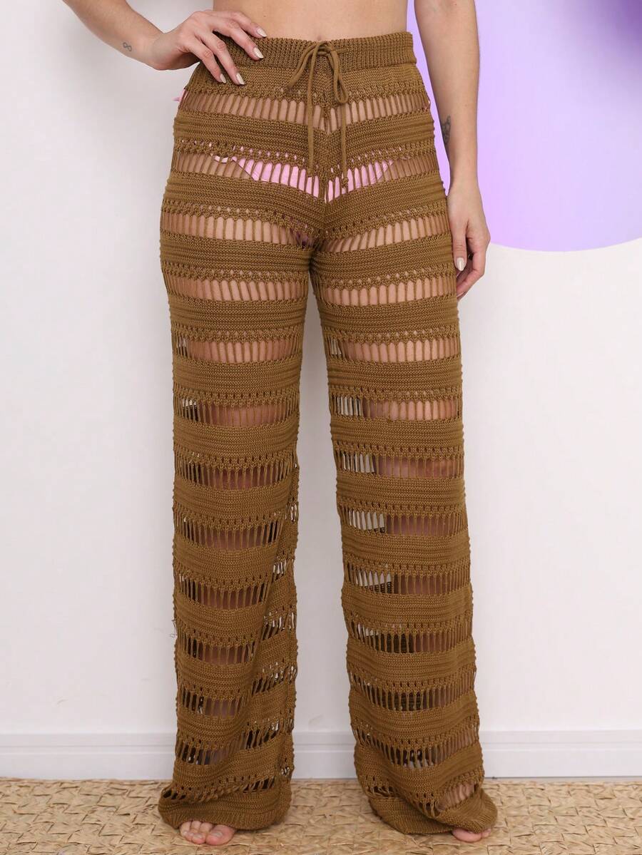 Beach Pants With Transparent Print - 棕色 - 查看 1