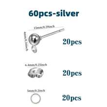 Kit de 60/120 piezas de pendientes de botón con perlas, que incluye postes de pendientes de bola, cierres de mariposa y anillos abiertos para hacer joyas DIY