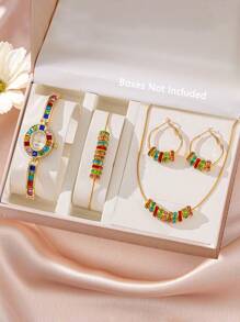 1 Set Women's Watch, Rhinestone Beaded Necklace And Bracelet Jewelry Set, As Well As 2nd Hand Women's Luxury Fashion Elegant Watch And Bracelet, Suitable For Daily Wear, Parties And Other Occasions - Gold - View 1