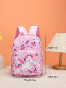 1 件时尚可爱卡通独角兽和蝴蝶印花背包，随机印花位置 - 粉色 - 查看 4