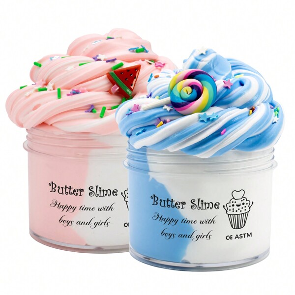 70ML Dual-Color Slime Kit Toy - Butter Slime With Cute Charms, Super Soft And Non-Sticky, Perfect For Party Favors Birthday Gift