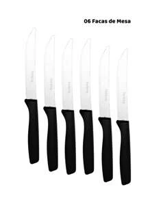 Jogo talher 25 peças Inox com Cabo Plástico Preto Colher Garfo Faca de mesa Organizador
