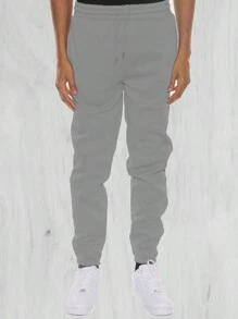 Pantalones deportivos casuales básicos con cordón en la cintura y puños para hombre, para correr al aire libre en primavera y otoño - Gris Claro - Ver 7