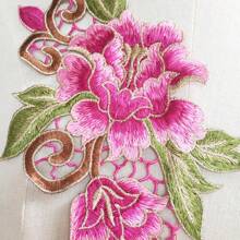 1 Pair Pink Metallic Thread Water Soluble Embroidered Floral Patches, For Wedding Dress And Garment Decoration