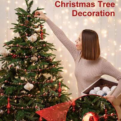 1 pieza (10m) Guirnalda de cuentas de perlas falsas para manualidades de árbol de Navidad, decoración de boda, adecuada para decoración del hogar interior/exterior, chimenea, decoración navideña, manualidades, cortina de cuentas, fiesta de boda, decoración del árbol de Navidad