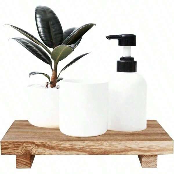 1 Set Bandeja de madera para toallas, portajabones, soporte para encimera de fregadero, organizador de dispensador de esponja y jabón, bandeja para perfume y cosméticos, decoración y accesorios de baño, regalo de Navidad