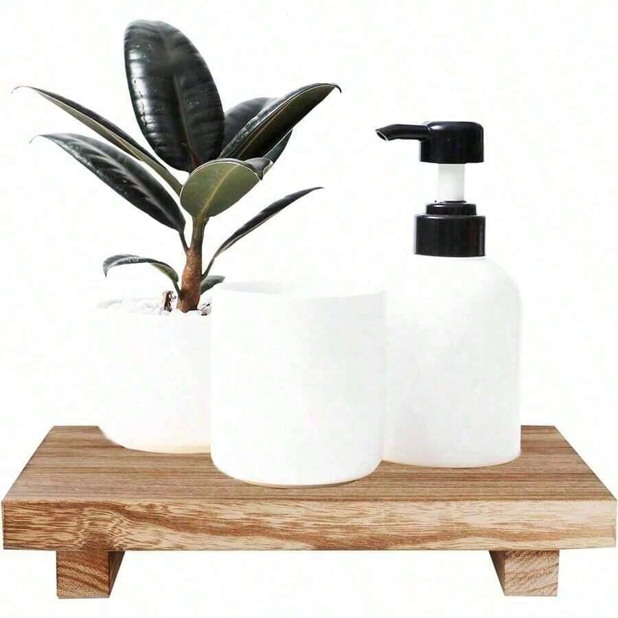 1 Set Wooden Towel Tray, Soap Dish, Sink Countertop Holder, Sponge & Soap Dispenser Organizer, Perfume & Cosmetics Tray, Bathroom Decor & Accessories Christmas Gift