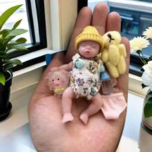 1 pieza 3,15 pulgadas/8 cm muñeca bebé Reborn de silicona hecha a mano, muñeca de silicona de piel pintada suave y flexible, muñeca Reborn realista impermeable y con apariencia de vida real, se puede bañar, regalo de cumpleaños - Multicolor - Ver 4