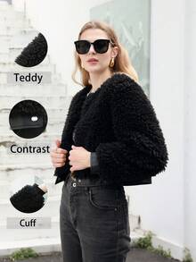 RELISH NOLESS Black Fluffy Short Jacket Casual Holiday - Black - View 1