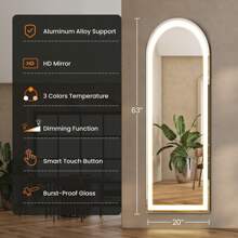 Sweetcrispy 63"X20" Full Length Mirror With LED Lights, Free Standing Floor Mirror, Lighted Full Body Mirror, Wall Mounted Mirror, Dimming & 3 Color Lighting For Bedroom, Living Room - Xem 2