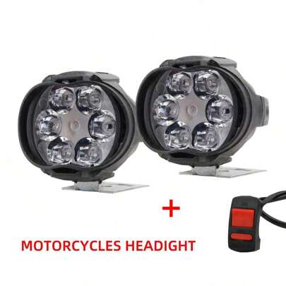 2入組摩托車頭燈6 Led聚光燈,附開關機車6000k白色12v-30v超明亮工作霧燈,適用於輕便摩托車越野atv