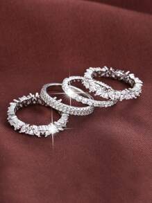 4pcs Minimalist Cubic Zirconia Rings For Women, Suitable For Daily Wear