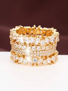 4pcs Minimalist Cubic Zirconia Rings For Women, Suitable For Daily Wear