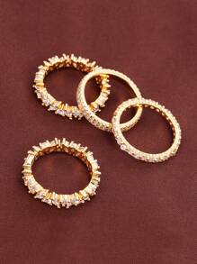 4pcs Minimalist Cubic Zirconia Rings For Women, Suitable For Daily Wear