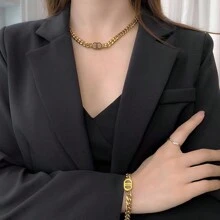 1 chiếc vòng tay hoặc vòng cổ bằng thép titan thời trang, phụ kiện đa năng tối giản không phai màu dành cho các cặp đôi hoặc bạn bè - Vàng - Xem 7