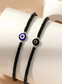 2pcs Creative Handmade Beaded Devil Eye Minimalist Anklet, Versatile For Any Occasion - Blue+Black - View 6
