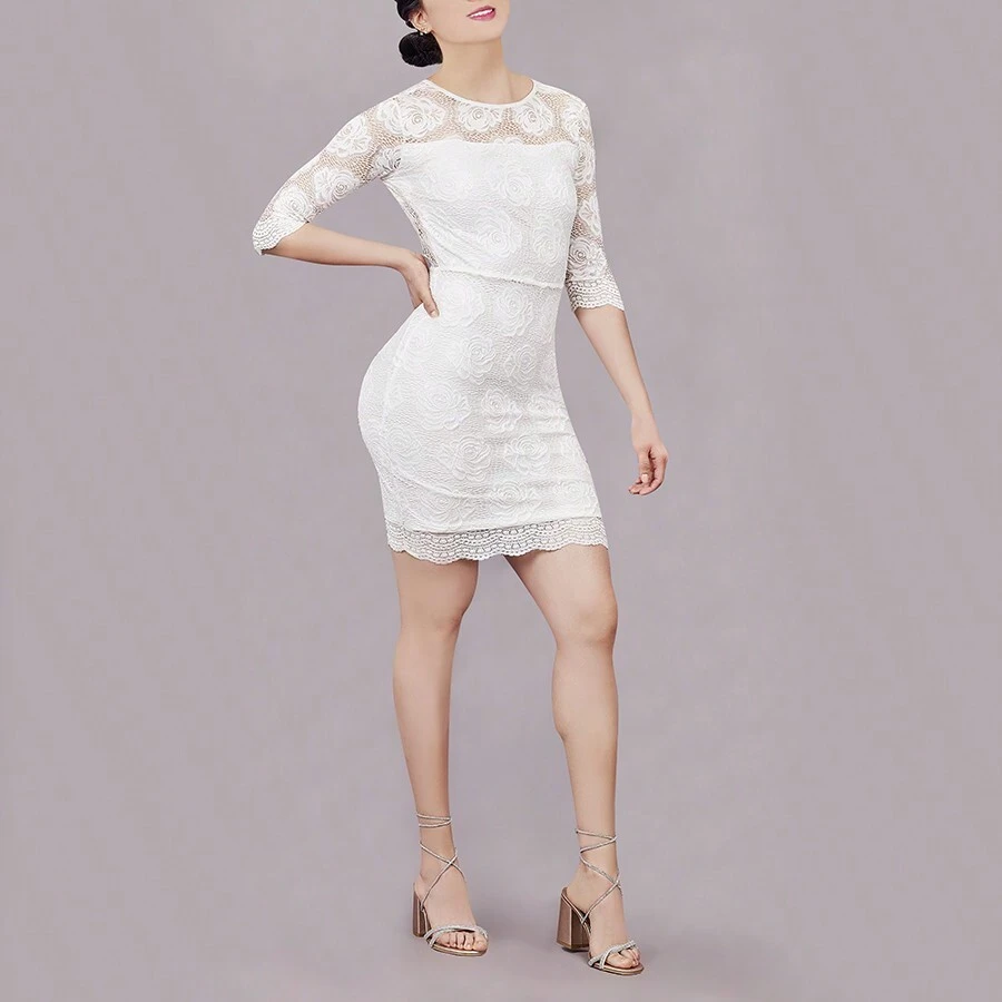 Vestido blanco de encaje - Blanco - Ver 1